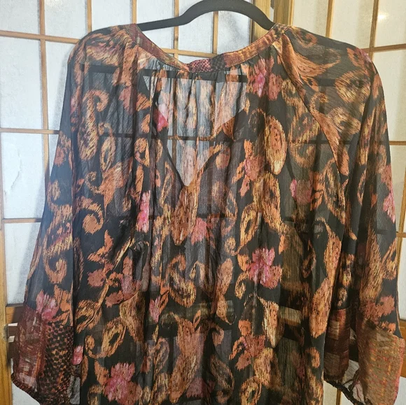 Figueroa & Flower Black Burnt Orange Blouse Size XL - Picture 2 of 3